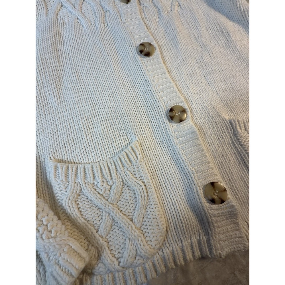 Vintage Y2K Eddie Bauer Womens L Petite Cable Knit Cardigan Sweater Ivory - Picture 4 of 8
